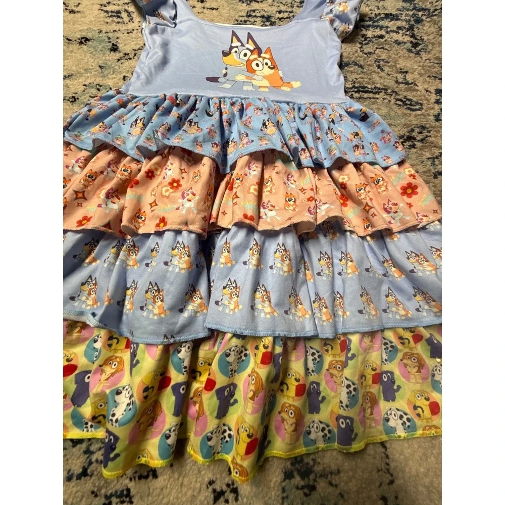 Girls Bluey & Bingo Tiered Ruffle Dress Handmade Birthday Outfit‎ 26.5